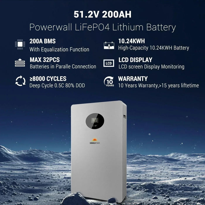 Green Vista Living Sungold Power Powerwall X LITHIUM BATTERY 51.2V 200AH SG48200T - Detail View