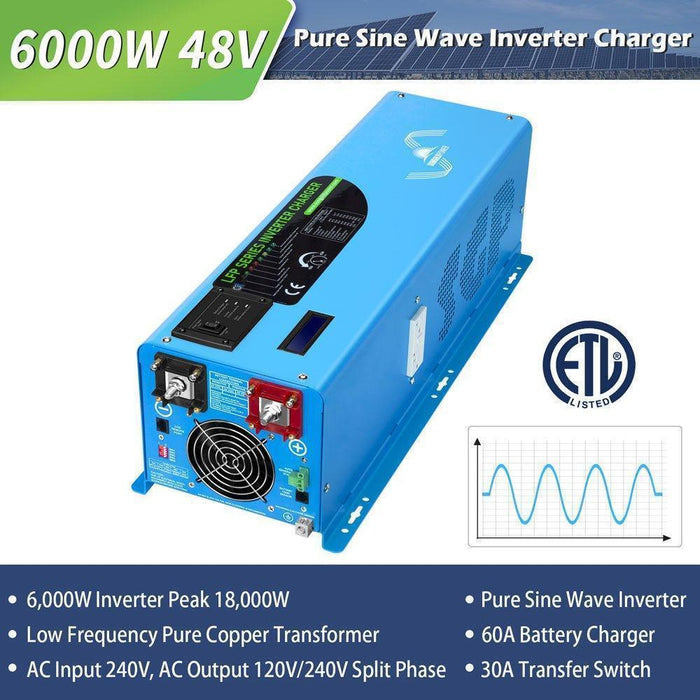 Green Vista Living Off Grid Solar Kit 6000W 48VDC 120V/240V 10.24KWH Lithium Battery 6 X 370 Watt Solar... - Side View
