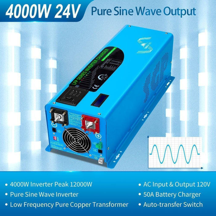 Green Vista Living Sungold Power 4000W DC 24V Pure Sine Wave Inverter With Charger - Detail View