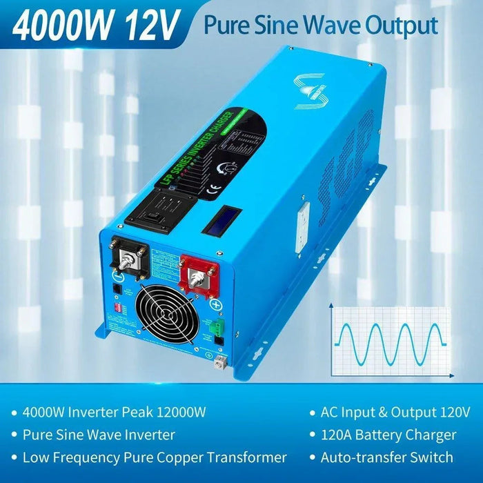 Green Vista Living Sungold Power Off Grid Solar Kit 4000W Inverter 12VDC 120V/240V Battery 1200 Watt Solar... - Side View