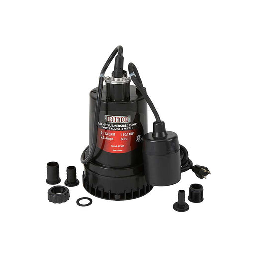 Ironton Submersible Pump W/ Float Switch Auto On/Off, 1,268 GPH, 1/8-HP, 1-In. Port – 42360