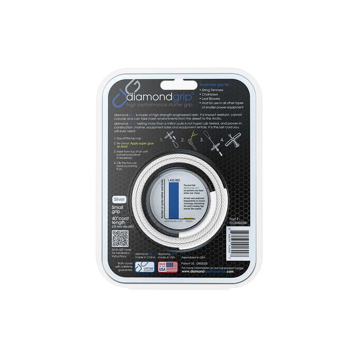 Diamond Performance Small diamondgrip, 40-In. 2.8mm Cord, Silver and Black, Case of 8 – DGS2840SB8