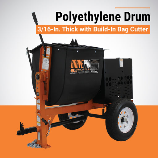 BravePro Mortar Mixer, 8 Cu. Ft. Poly Drum, Honda GX240 – BRPMM208H