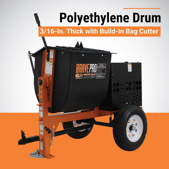 BravePro Mortar Mixer, 8 Cu. Ft. Poly Drum, Honda GX240 – BRPMM208H