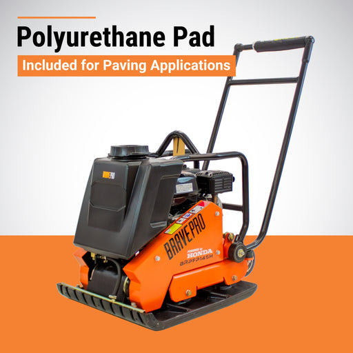 BravePro Forward Plate Compactor, 20 In., Rubber Mat, Tank, and Wheel Kit, Honda GX160 – BRPFP145H