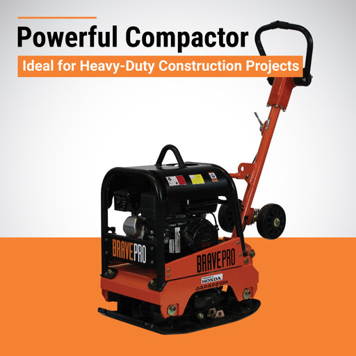BravePro Reversible Plate Compactor, 15 In., Wheel Kit, Honda GX160 – BRPRP210H