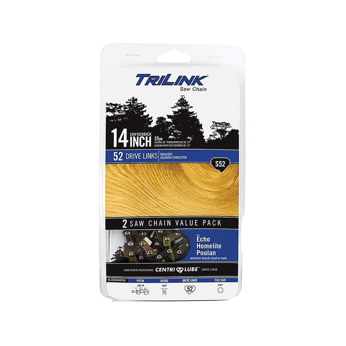 TriLink Saw Chain, 14 In., 52 DL, 3/8 In. LP, .050 In., Semi-Chisel Reduced Kickback, 2 Pack – CL15052X2TL2