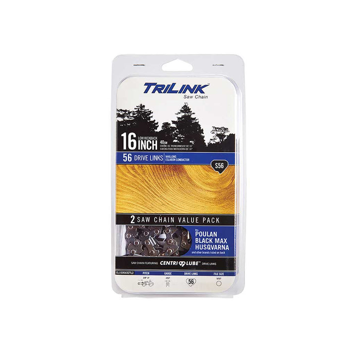 TriLink Saw Chain, 16 In., 56 DL, 3/8 In. LP, .050 In., Semi-Chisel Reduced Kickback, 2 Pack – CL15056X2TL2