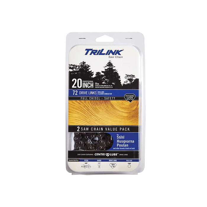 TriLink Saw Chain, 20 In., 72 DL, 3/8 In., .050 In., Chisel Reduced Kickback, 2 Pack – CL85072X2TL2