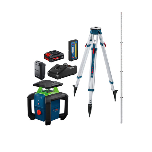 Bosch MT Leveling Exterior, 18V Green-Beam Horizontal Rotary Laser Kit – GRL18V-31K