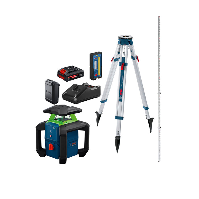 Bosch MT Leveling Exterior, 18V Green-Beam Horizontal Rotary Laser Kit – GRL18V-31K