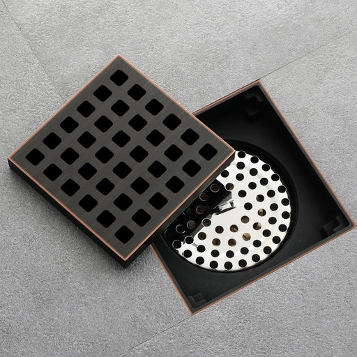 wonderland shower inc Oil rubbered bronze brass shower drain 4 or 8 inch with ABS base - Side View