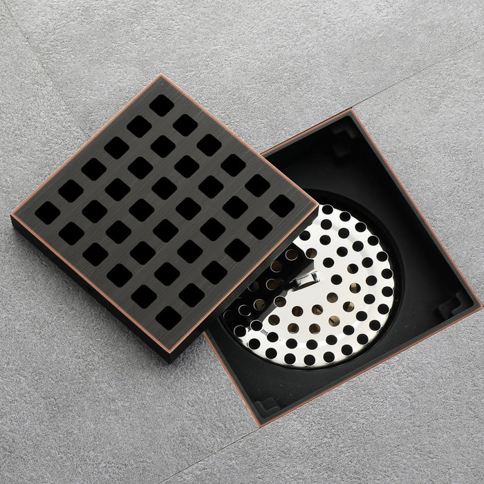 wonderland shower inc Oil rubbered bronze brass shower drain 4 or 8 inch with ABS base - Side View