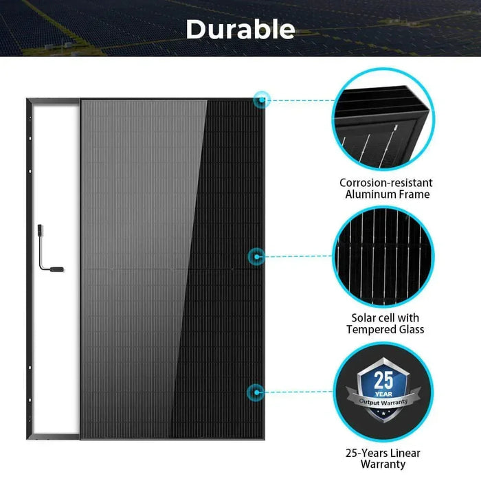 Green Vista Living Sungold Power 500W Mono Black PERC Solar Panel - Detail View