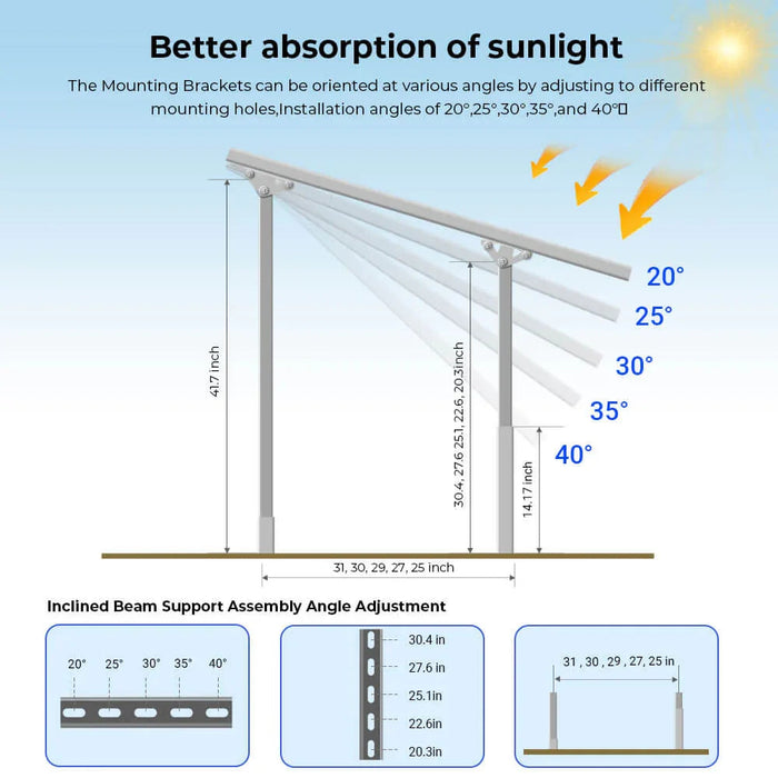 Green Vista Living Sungold Power Modular & Expandable Ground Mount Brackets for 2× 400W–590W Solar Panels - Detail View