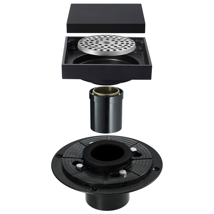 wonderland shower inc Matte Black brass floor drain 4x4inch Shower Accessory - Side View