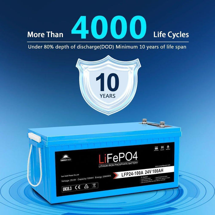 Green Vista Living Sungold Power 24V 100Ah LiFePo4 Deep Cycle Lithium Battery Bluetooth Self-Heating / IP65 - Close-Up