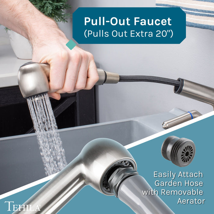 Tehila Standard Wall-Mounted Grey Utility Sink with Stainless Steel Finish Pull-Out Faucet - Lifestyle View