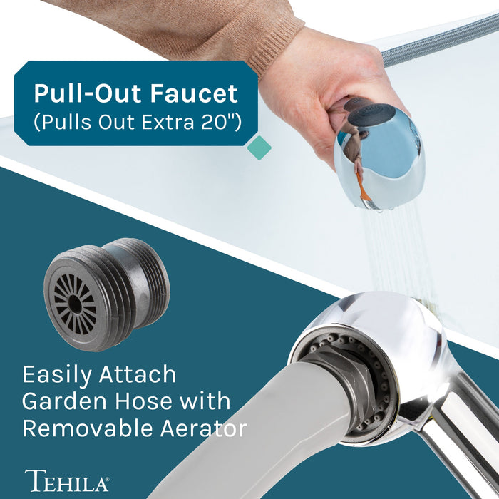 Tehila Standard Wall-Mounted White Utility Sink with Chrome Finish Pull-Out Faucet - Lifestyle View