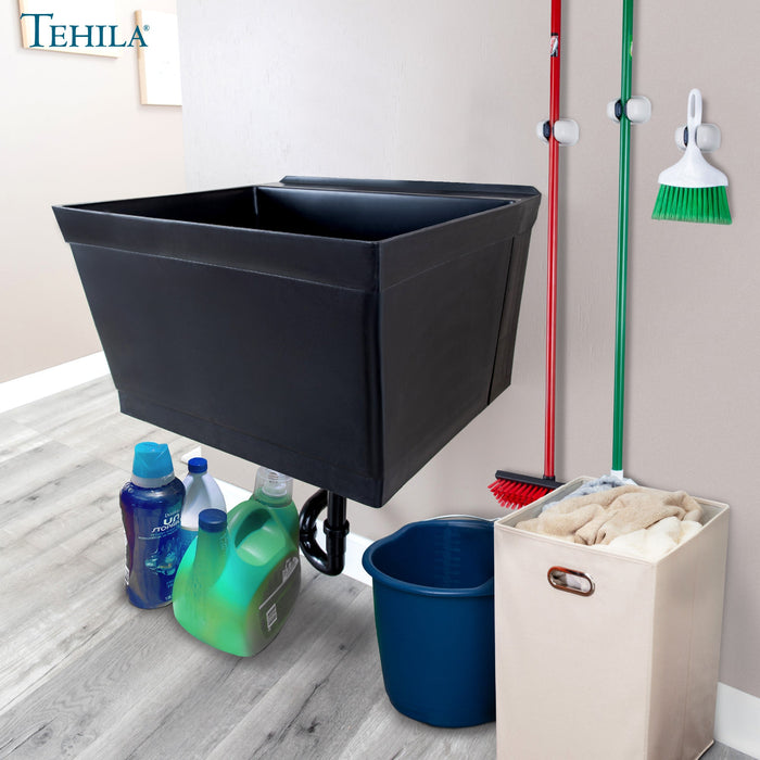 Tehila Standard Wall-Mounted Black Utility Sink, No Supply Lines - Close-Up