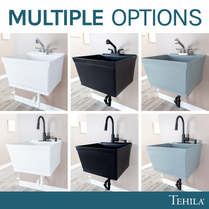 Tehila Standard Wall-Mounted Black Utility Sink, No Supply Lines - Lifestyle View