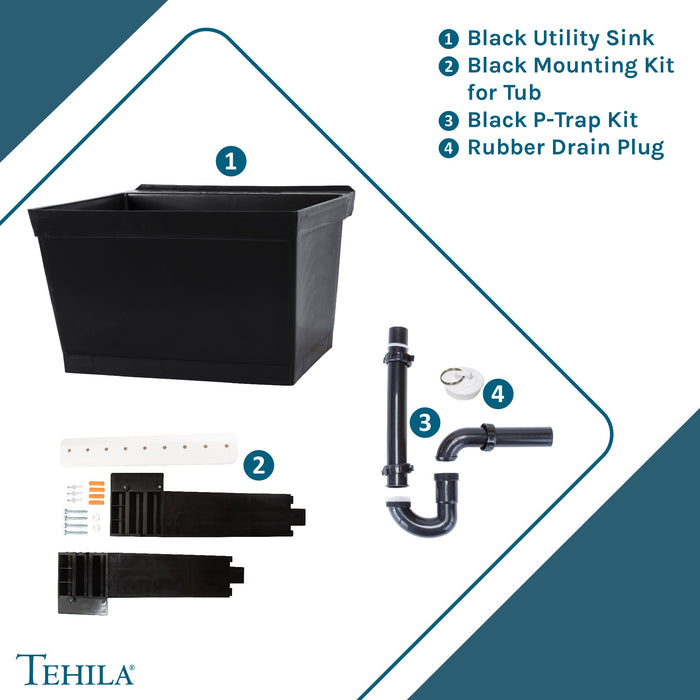 Tehila Standard Wall-Mounted Black Utility Sink, No Supply Lines - View 9