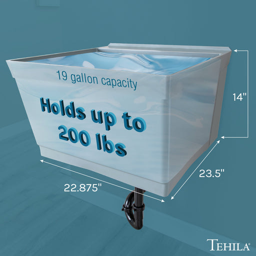 Tehila Standard Wall-Mounted Grey Utility Sink, No Supply Lines - Side View