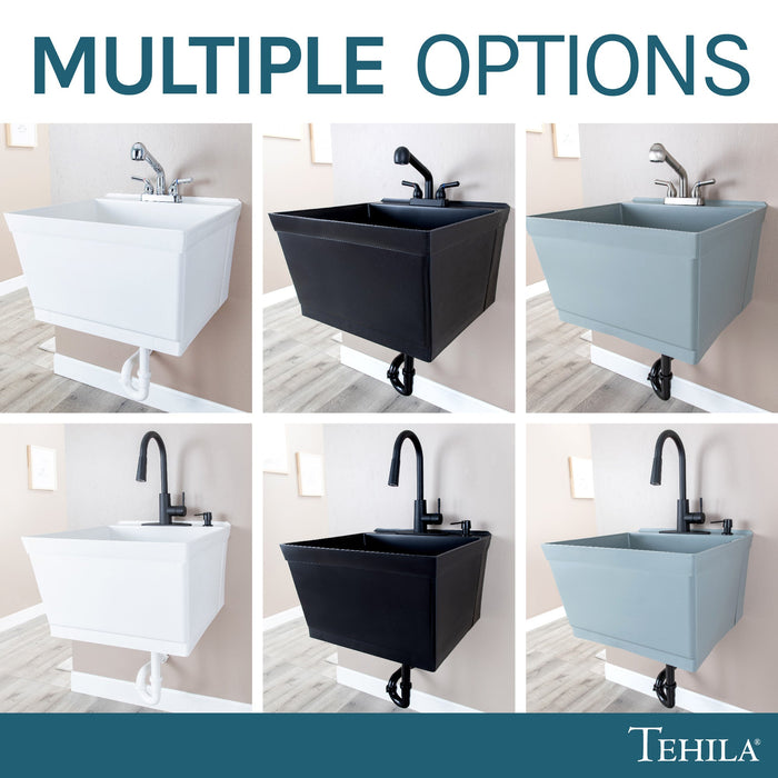 Tehila Standard Wall-Mounted Grey Utility Sink, No Supply Lines - Lifestyle View