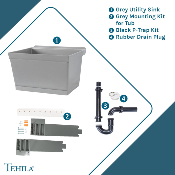 Tehila Standard Wall-Mounted Grey Utility Sink, No Supply Lines - View 9