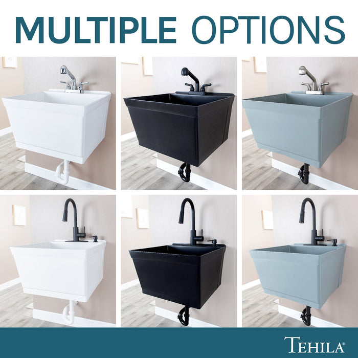 Tehila Standard Wall-Mounted White Utility Sink, No Supply Lines - Lifestyle View
