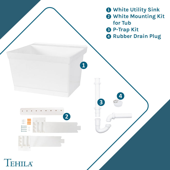 Tehila Standard Wall-Mounted White Utility Sink, No Supply Lines - View 9