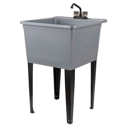 Tehila Basics Freestanding Grey Utility Sink with Black Finish Dual Handle Utility Faucet