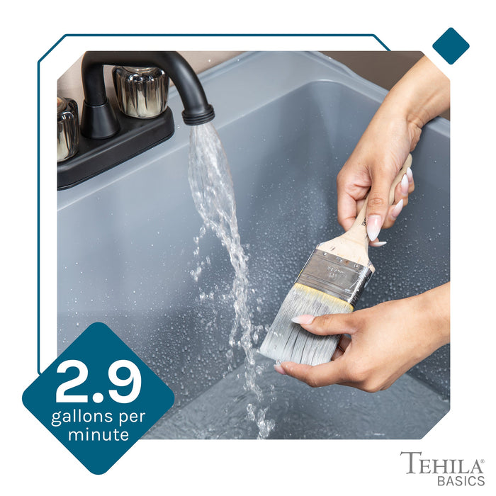 Tehila Basics Freestanding Grey Utility Sink with Black Finish Dual Handle Utility Faucet - Dimensions