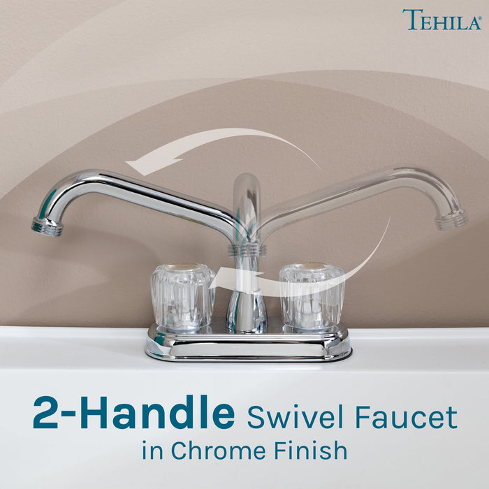 Tehila Standard Freestanding White Utility Sink with Chrome Finish Double Knob Utility Faucet - Close-Up