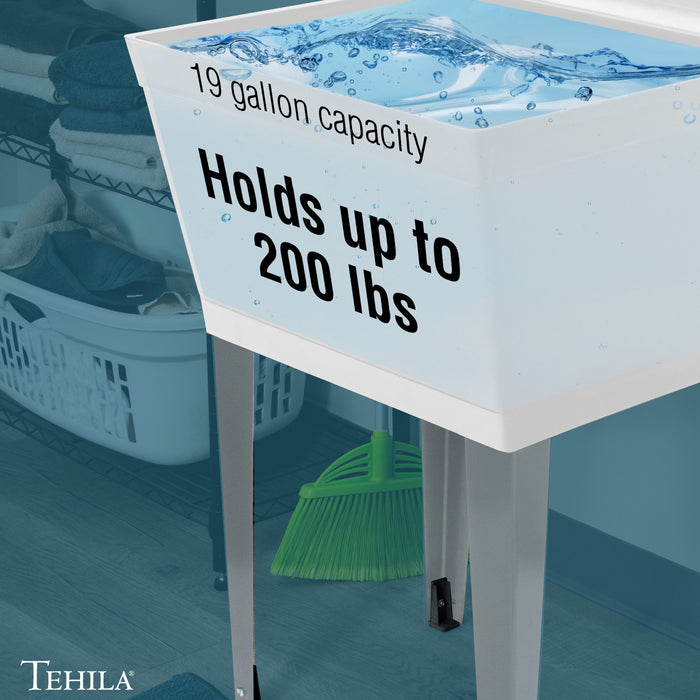 Tehila Standard Freestanding White Utility Sink with Chrome Finish Double Knob Utility Faucet - Dimensions