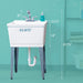 Tehila Standard Freestanding White Utility Sink with Chrome Finish Pull-Out Faucet - Side View