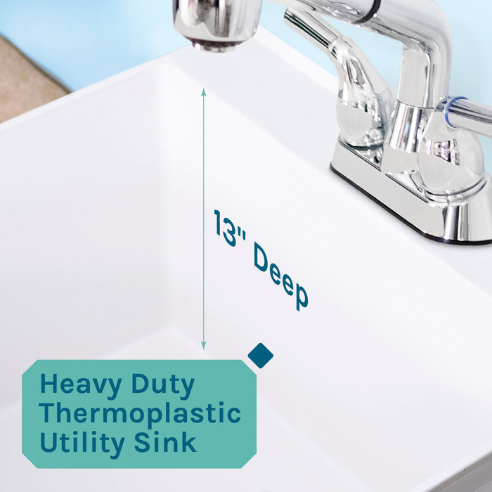 Tehila Standard Freestanding White Utility Sink with Chrome Finish Pull-Out Faucet - Features