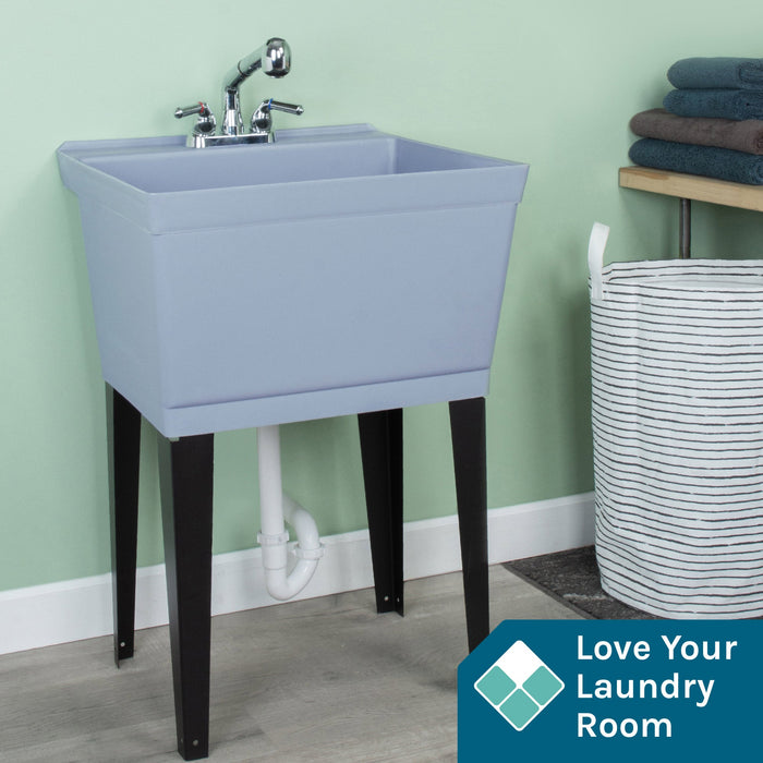 Tehila Standard Freestanding Grey Utility Sink with Chrome Finish Pull-Out Faucet - Detail View
