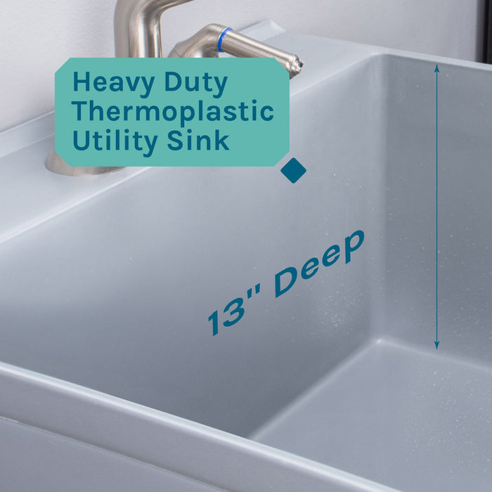 Tehila Standard Freestanding Grey Utility Sink with Stainless Steel Finish Pull-Out Faucet - Features
