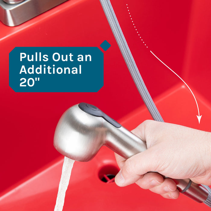 Tehila Standard Freestanding Red Utility Sink with Stainless Steel Finish Pull-Out Faucet - Lifestyle View