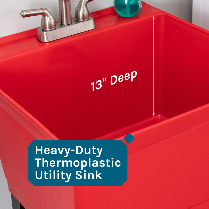Tehila Standard Freestanding Red Utility Sink with Stainless Steel Finish Pull-Out Faucet - Features