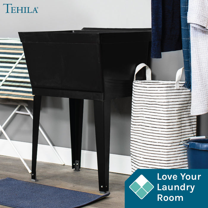 Tehila Standard Freestanding Black Utility Sink with Black Legs, No Supply Lines - Detail View