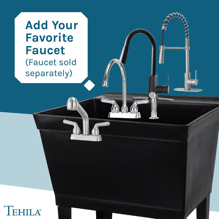 Tehila Standard Freestanding Black Utility Sink with Black Legs, No Supply Lines - Close-Up