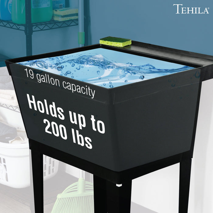 Tehila Standard Freestanding Black Utility Sink with Black Legs, No Supply Lines - Dimensions