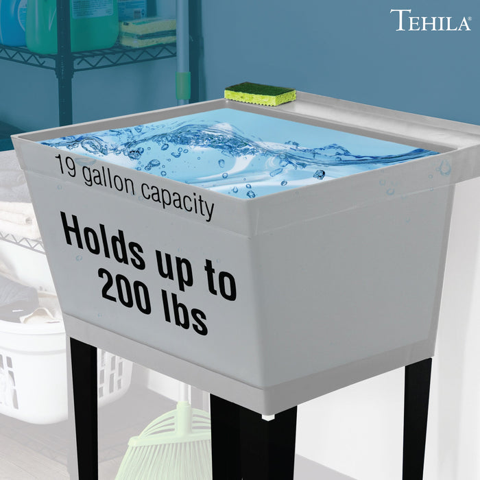 Tehila Standard Freestanding Grey Utility Sink with Black Legs, No Supply Lines - Dimensions