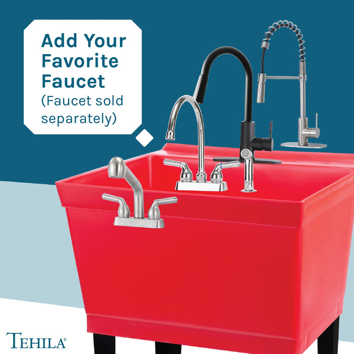 Tehila Standard Freestanding Red Utility Sink with Black Legs, No Supply Lines - Close-Up