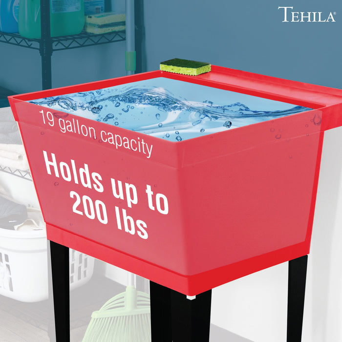 Tehila Standard Freestanding Red Utility Sink with Black Legs, No Supply Lines - Dimensions