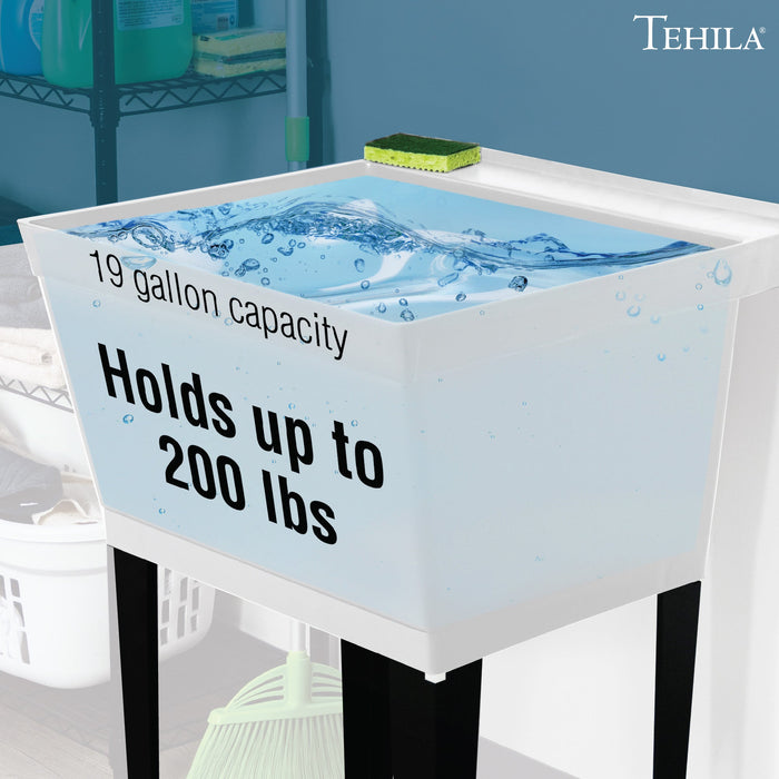 Tehila Standard Freestanding White Utility Sink with Black Legs, No Supply Lines - Dimensions