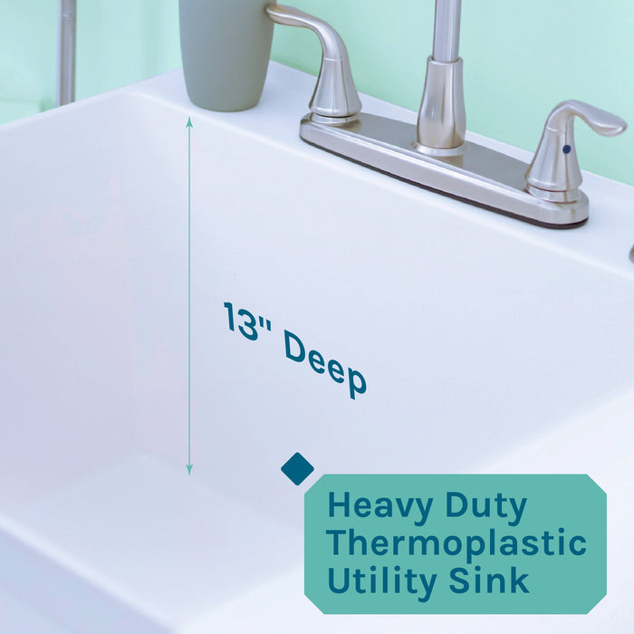 Tehila Standard Freestanding White Utility Sink with Grey Legs and Stainless Steel Finish Wide-set Gooseneck... - Dimensions