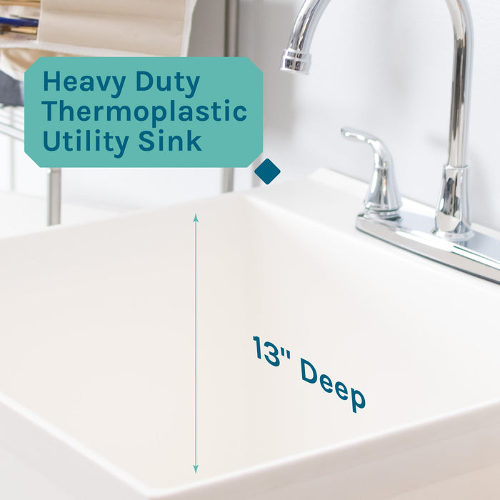 Tehila Standard Freestanding White Utility Sink with Grey Legs and Chrome Finish Wide-set Gooseneck Faucet... - Dimensions